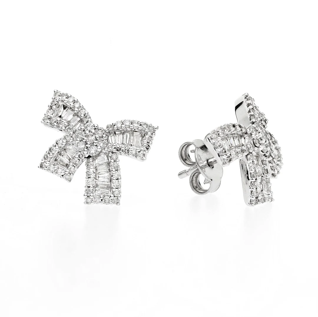 Diamond Baguette Bow Studs