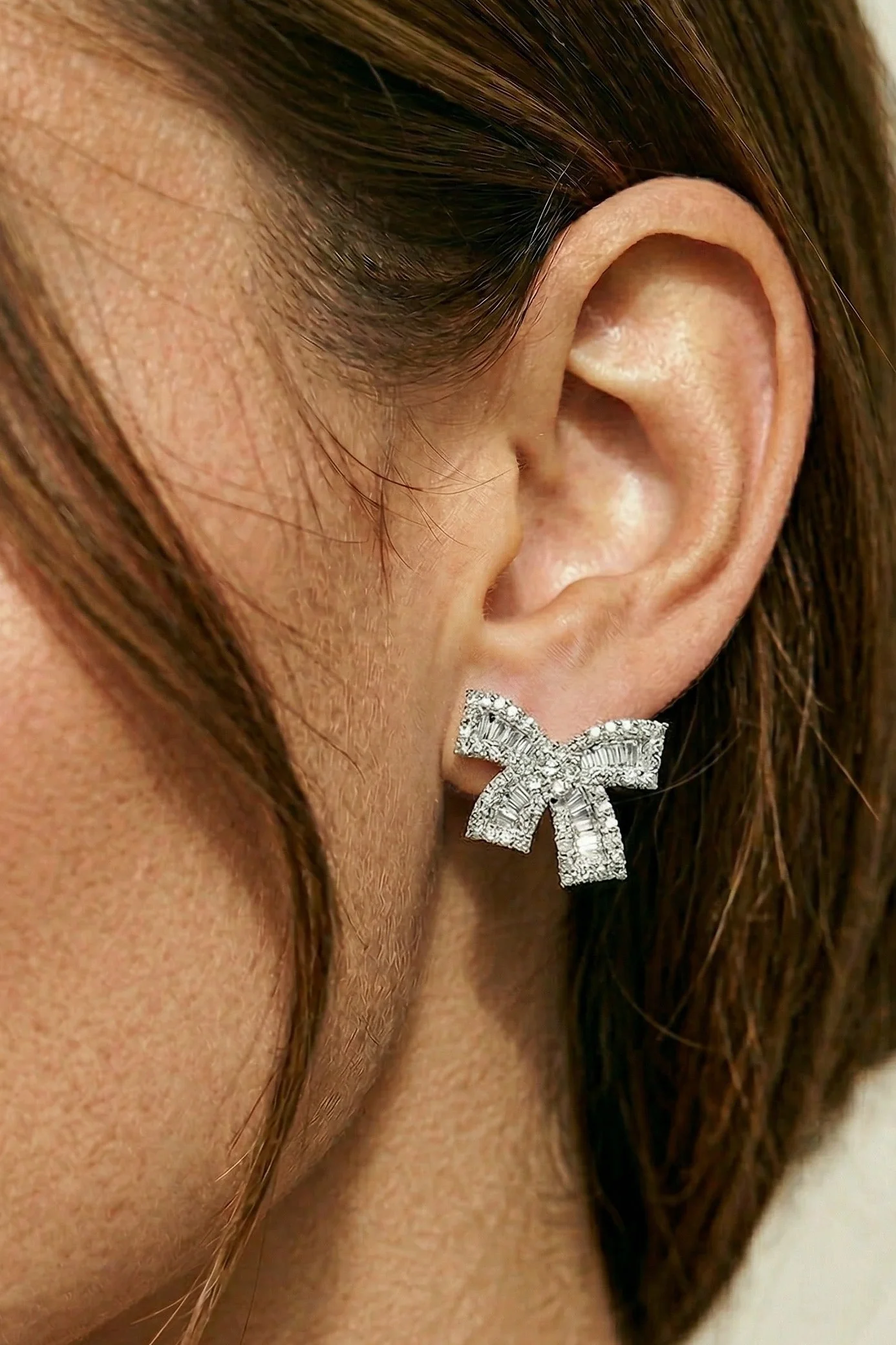 Diamond Baguette Bow Studs - Image 2