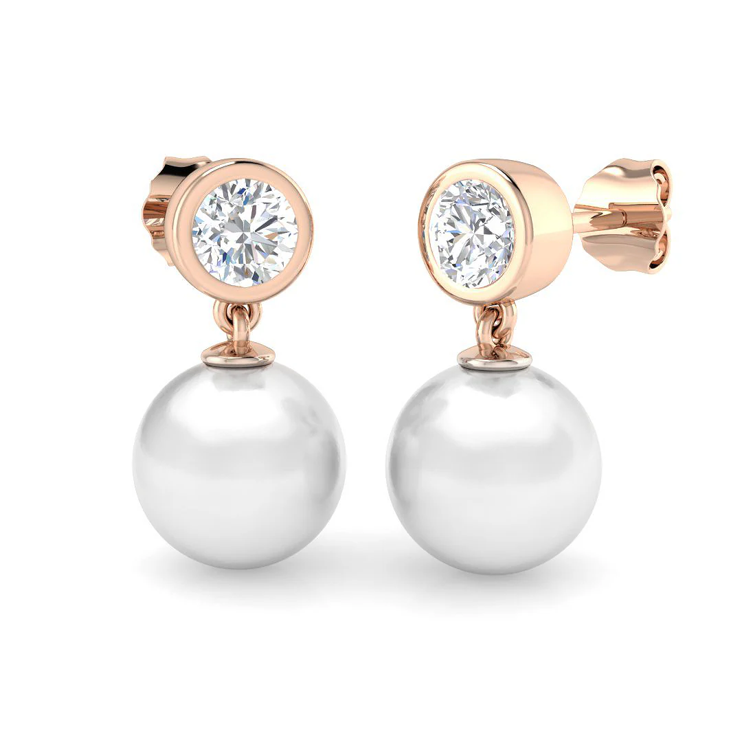 Diamond Drop Pearl Earrings - Image 3