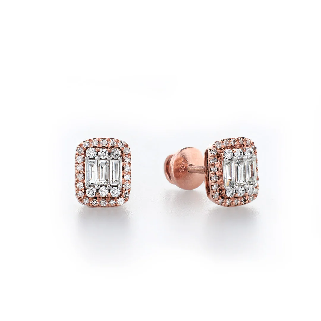 Rose Halo Emerald Baguette Studs